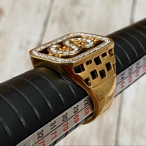 Unsigned CZ Stone Dollar $-Sign Hip Hop Gold-tone Men’s Fashion Ring Size 12 - Picture 5 of 12